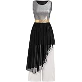 IBAKOM Praise Dance Dress Women Worship Overlay and Tunic Baggy Pant Metallic Lyrical Dance Costume Liturgical Dancewear