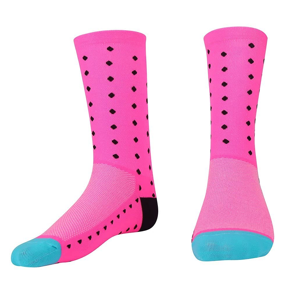 Deror Men's Cycling Socks, Breathable Running Sport Socks, Nylon Bike Crew Socks for Cycling Trekking Tracing Men Women (Pink)