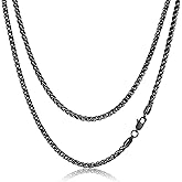 FOSIR Black Stainless Steel Wheat Chain Necklace for Men and Women, 2.5mm/3mm/4mm/5mm Mens Chains, 18-30 Inches