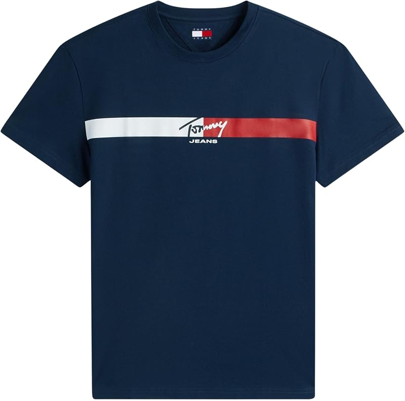 Herren T-Shirt Kurzarm Signature Stripe aus Baumwolle, Blau (Dark Night Navy), M
