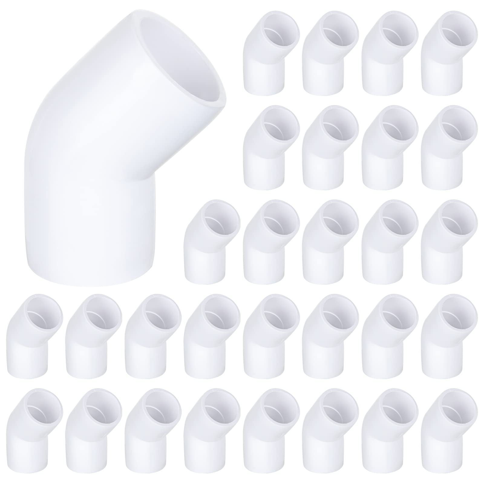 Photo 1 of 1/2 Inch 45 Degree Elbow PVC Fitting, 30 Pack 2 Way Furniture Grade Connectors for Schedule 40 Pipe, Build Heavy Duty Furniture and Plumbing Projects White