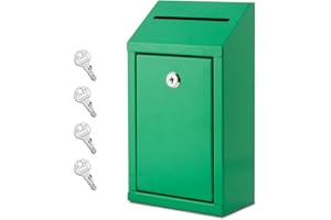 EIENHOSHI Metal Donation Box with Lock, Wall Mounted, Suggestion Box with 4 Iron Keys, Green, Cash Drop Box with Slot, 1-Pack