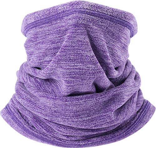 SYOURSELF Neck Warmer Gaiter, 2 Pack Fleece Ski Winter Balaclava Face Mask Scarf Cover for Cold Weather Windproof Winter Motorcycle(Grey+Purple) - Thumbnail 2