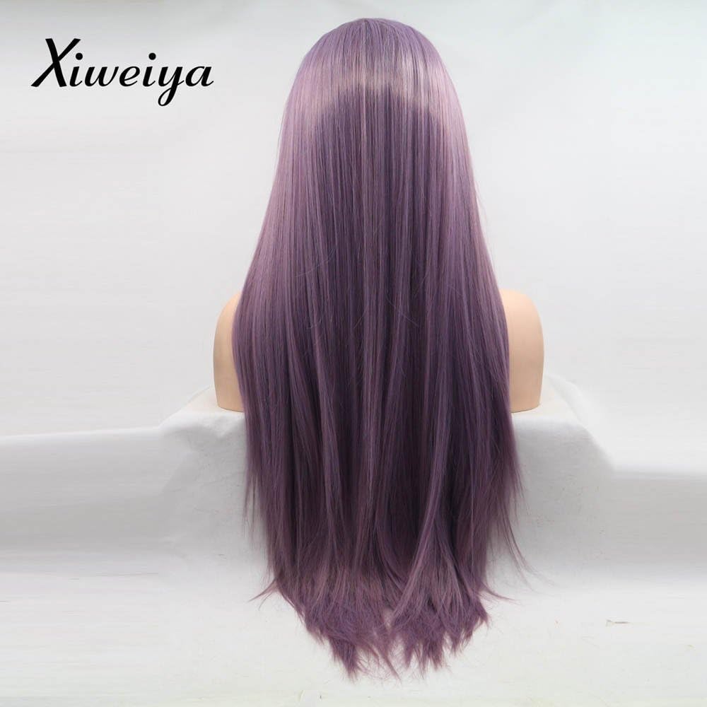 Xiweiya Purple Lace Front Wig - Long Straight Purple Wig with Heat Resistant Fiber - Side Part, 24 inch - Image 5