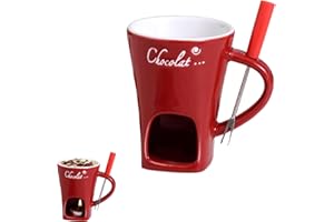 Chocolate Fondue Mug with Fork, Ceramic Sweet Melting Cup, Chocolate Fondue Mug Set, Candy Warmer for Cheese Dessert, Mini Si