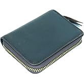 COLEAT Men Minimalist Leather Wallet Card Holder Distressed Gifts Zipper Bag Credit Card Billfold Coin Pocket Safe Storage Travel Darkbrown