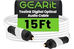 Toslink Digital Optical Audio Cable, GearIT Pro Series TOSLINK Digital Optical Audio Cable 15 Feet for HDTV, PS3, Tivo, Sound