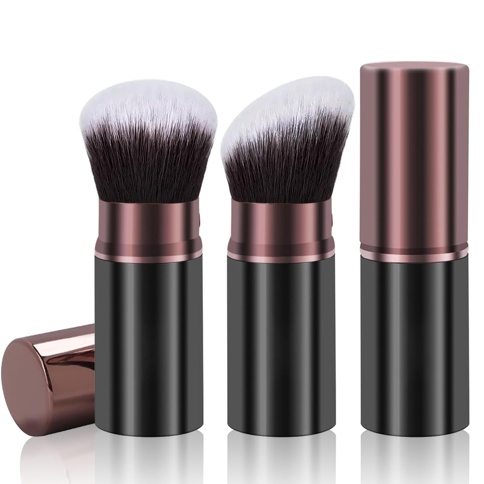 Photo 1 of Keriloo Retractable Kabuki Makeup Brush, 2 Pack Travel Powder Foundation Makeup Brush Face Blush Brushes for Blending Liquid, Blush, Bronzer, Buffing, Sunscreen,Flawless Cosmetics