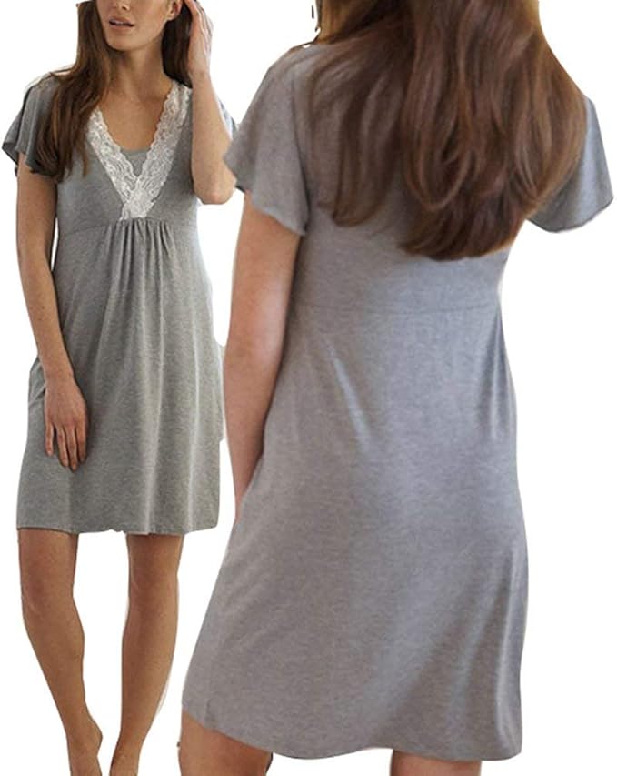 BoBoLily Nursing Nightgown for Breastfeeding Maternity Ladies Dress