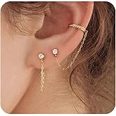 Pencros Ear Cuff Chain Earrings for Women Trendy, 14K Gold Plated Minimalist Chain Diamond Studs Earrings for Women Hypoallergenic Lightweight Stackable Earrings for Women Gift Jewelry