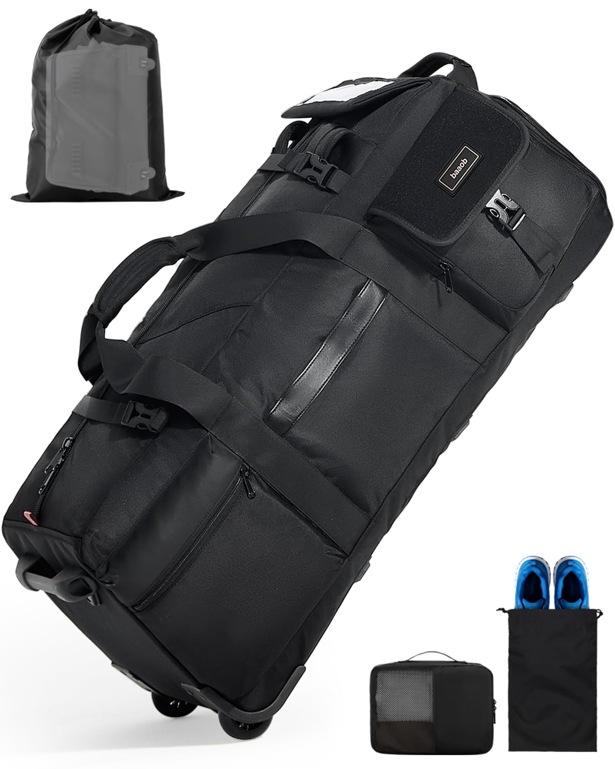 Photo 1 of Foldable 120L Rolling Duffel Bag with Wheels, 4-in-1 Carry Waterproof Travel Duffle with Shoe Compartment & Quick-Access Pockets, Multi-Purpose Bag for Gym, Camping, Hospital, Moving, Weekend Trips