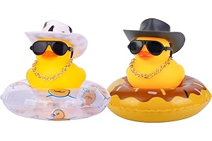 MuMyer Car Rubber Duck 2Pcs Duck Car Dashboard Decorations Yellow Duck Car Ornaments for Car Dashboard Decoration Accessories with Mini Swim Ring Cowboy Hat Necklace and Sunglasses