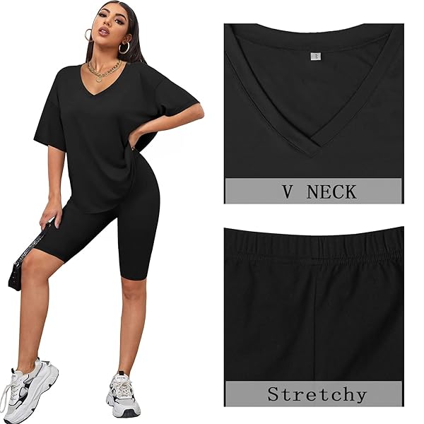 WIHOLL TWO PIECE OUTFITS FOR WOMEN SUMMER TRACKSUITS BIKER SHORTS SET BLACK S