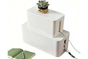 1Large+1Small Cable Organizer Set-2-Piece Home Office Desk Wire Management Storage Box,Cable Storage Box (White/Plastic Lid)