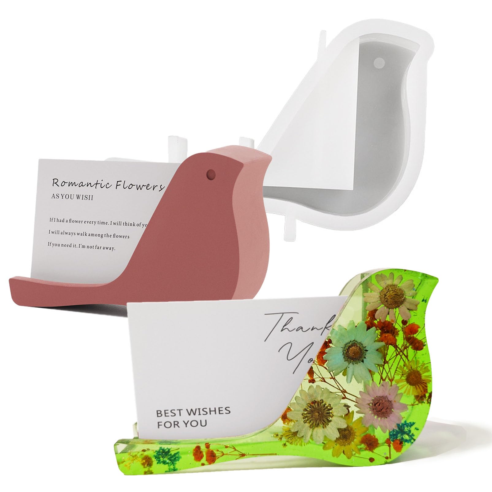 View 1 of 1 Set of Visiting Card Holder Silicone Resin Mold Bird Shaped Business Card Dispenser Epoxy Silicone Casting Molds for Office Table,3D DIY Making Handmade Display Decor Crafts