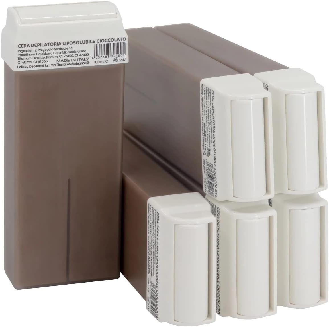 EpilWax Set of 6 Chocolate Wax Cartridges for Hair Removal - Large 100 ml Roll-on Waxing Refills