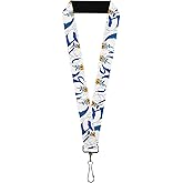 Buckle-Down Cartoon Network Lanyard, Adventure Time Ice King Poses and Bolts White Blue, Elastic