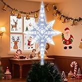 Christmas Tree Topper, Christmas Tree Toppers Star Decoration with White LED Lights for Christmas Holiday Home Fit for General Size Xmas Tree, 11.8 inch