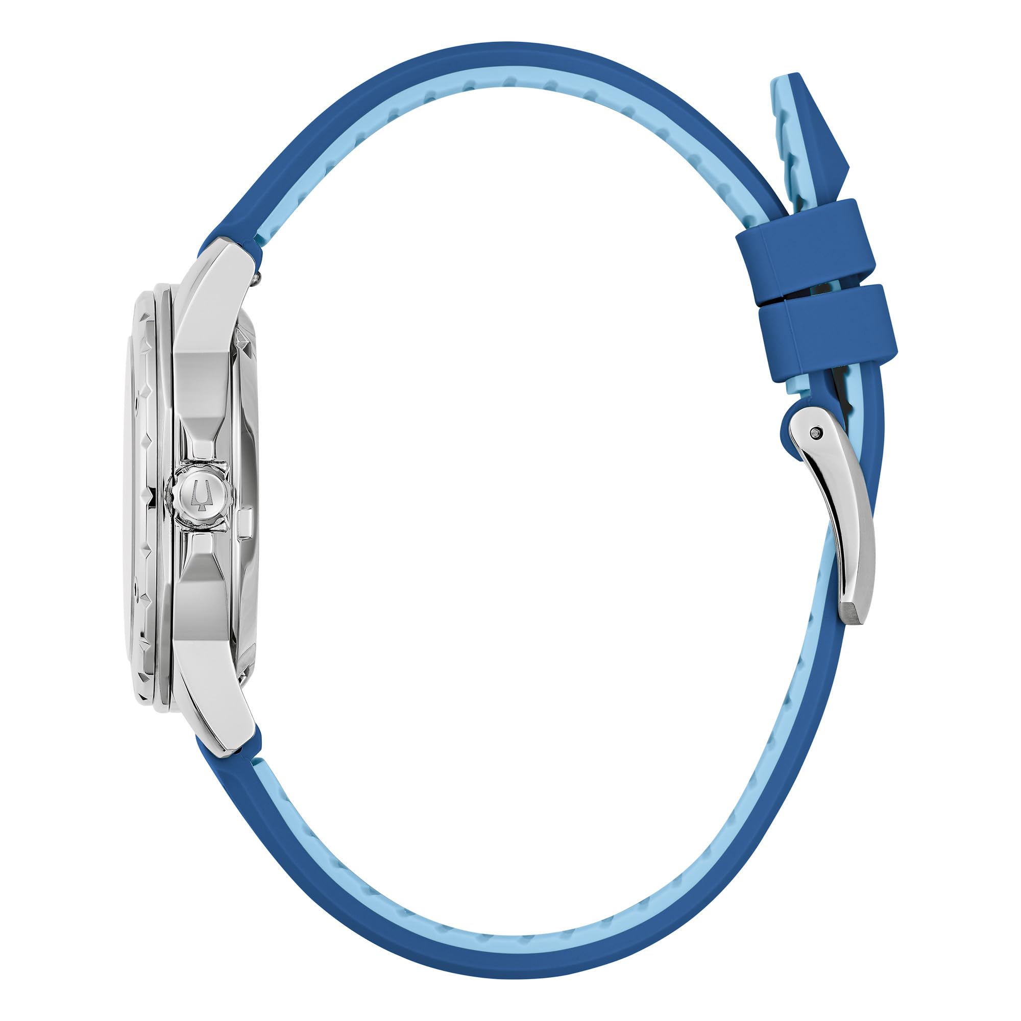 Bulova Ladies' Marine Star Automatic Stainless Steel Case and Blue Silicone Strap, Mother of Pear Dial Style:96l324