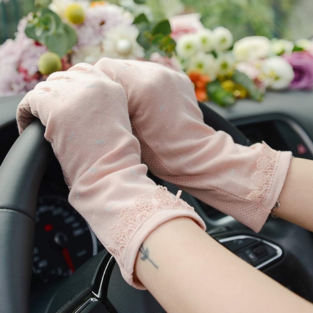 Elegant Korean Version of The Spring and Autumn and Summer Cotton Touchscreen Sunscreen Gloves Ladies Lace Finger Short Short Driving Anti-Skid Cycling Thin Anti-UV Breathable Gloves