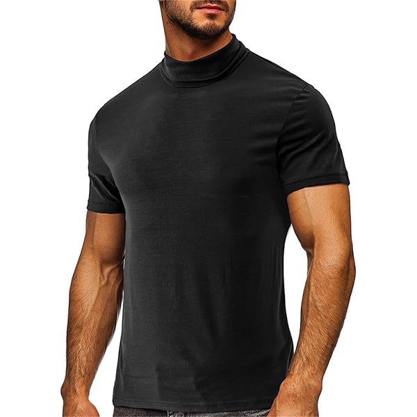 Mens Mock Turtleneck T-Shirts Short Sleeve Slim Fit Basic Pullover