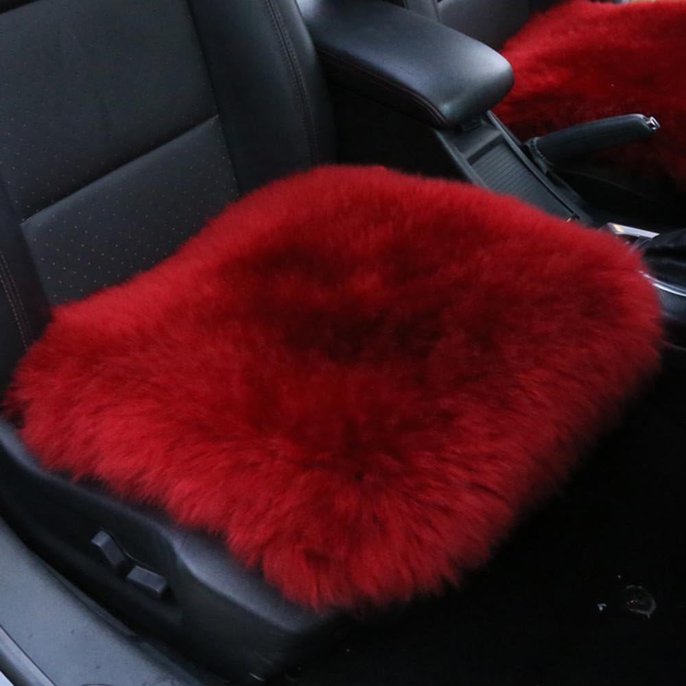 MLOVESIE Faux Sheepskin Seat Cover Universal Fit Luxurious Fluffy Wool Vehicle Chair Pad,18 inch*18 inch (Wine Red)