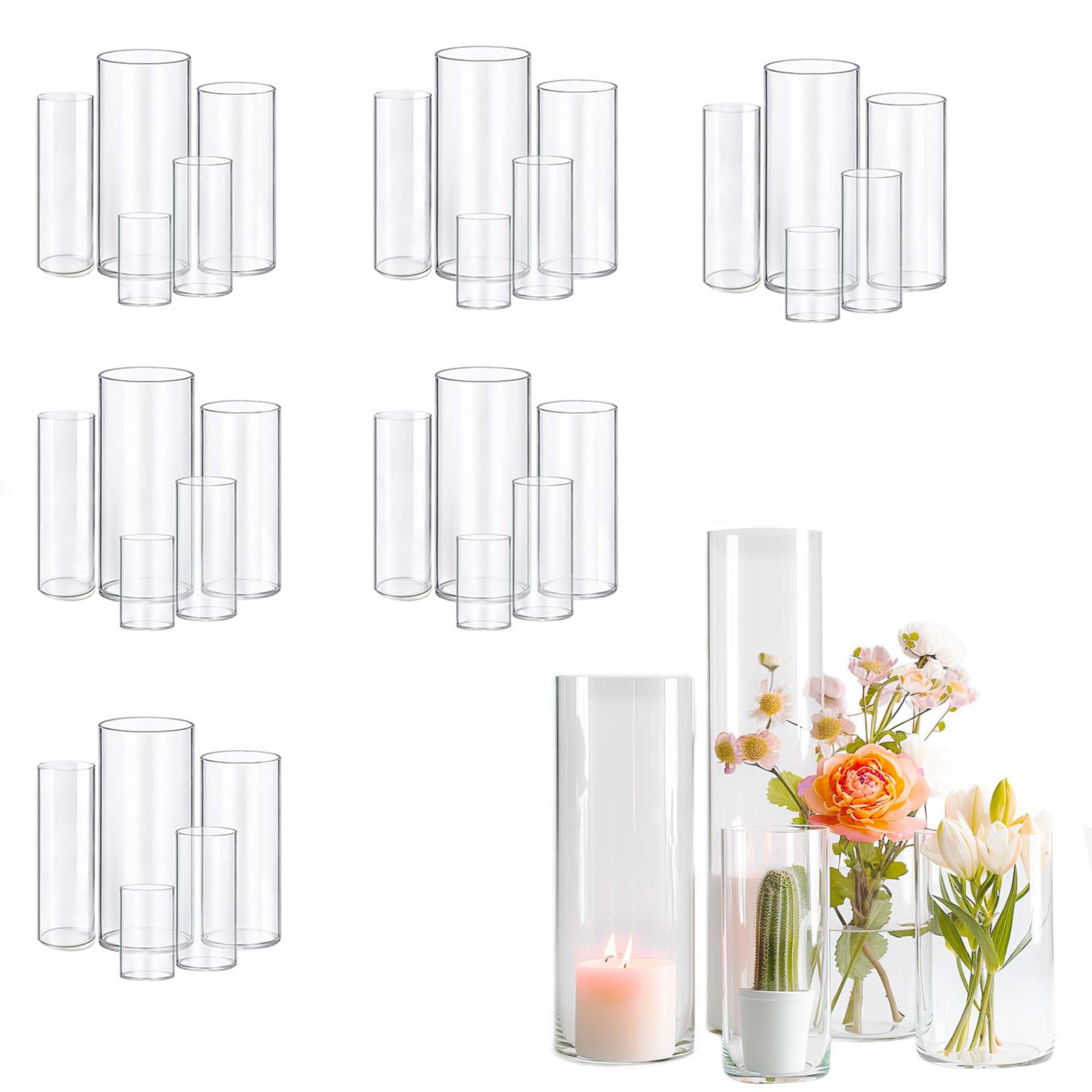 Photo 1 of **ONE IS BROKEN**30pcs Glass Vase Cylinder Vases for Centerpieces Small Flower Glass Clear Vases Home Decor Centerpiece Table Flower Vase Decorations for Wedding Decoration?Holiday Mixed Sizes Tall