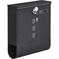 SONGMICS Mailbox, Wall-Mounted Letterbox, Copper Lock with Swivel Cap, Newspaper Holder, Nameplate, Easy Installation, 10 x 3