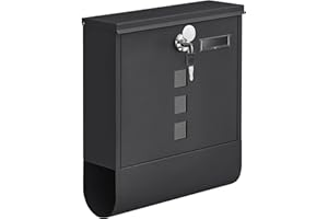 SONGMICS Mailbox, Wall-Mounted Letterbox, Copper Lock with Swivel Cap, Newspaper Holder, Nameplate, Easy Installation, 10 x 3