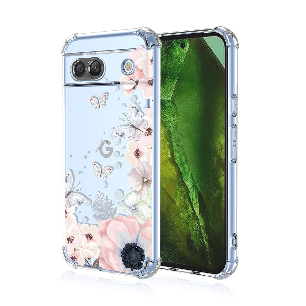 SEAHAI Case for Google Pixel 8a, Ultra Thin Soft Silicone Clear Back TPU Bumper Shockproof Cover Fashion Flowers Graphic Colorful Skin Slim Case - Camellia