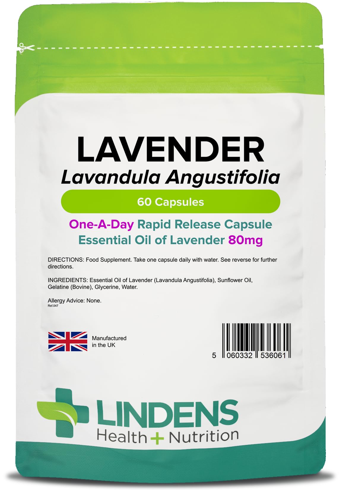 Lindens - Lavender Essential Oil 80mg, 60 Capsules - 1 a Day, UK Made - Rapid Release Softgel Capsule - Stress Relief, Relaxation, Sleep Support - Letterbox Friendly