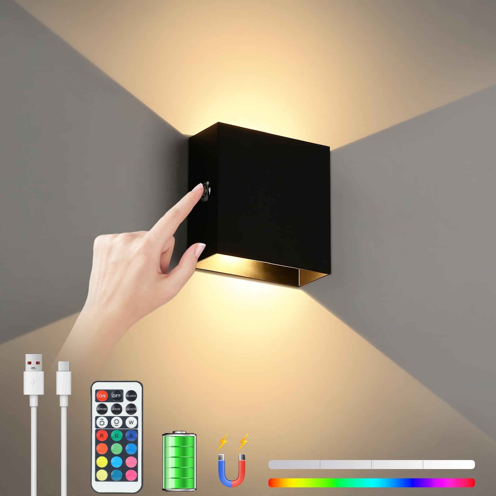 Photo 1 of ****MISSING PART***
Lightess RGB Battery Operated Wall Sconce with Remote, Dimmable LED Wall Light Rechargeable, Up Down Wall Mount Lights for Hallway Living Room, Black, LG9945887