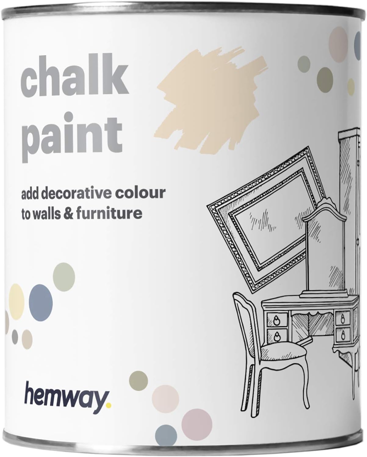 Hemway Chalk Paint Magnolia Furniture Paint 1L, Matt Finish Shabby Chic, Chalk Furniture & Walls, Quick Dry & 1 Coat