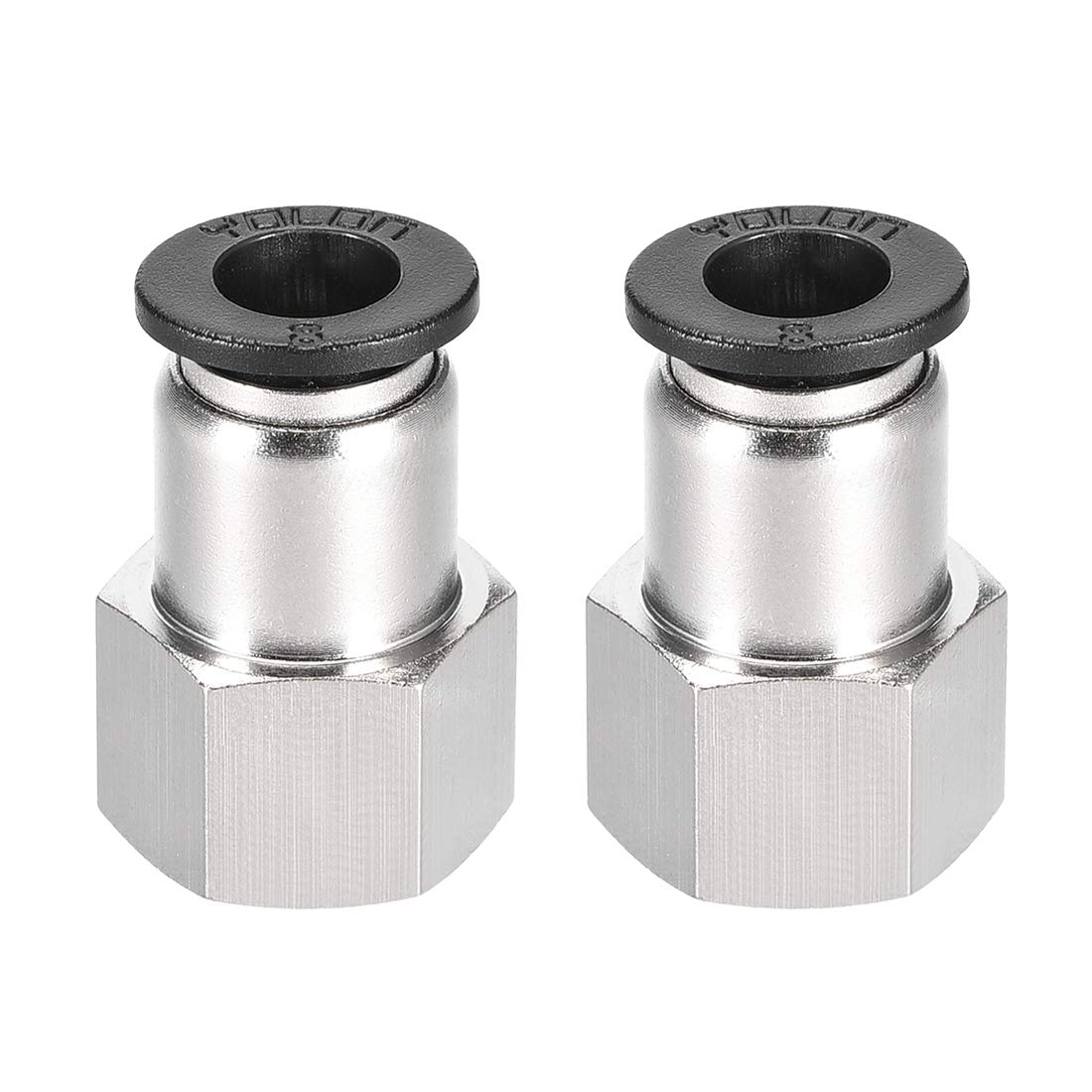 sourcing map Push to Connect Tube Fitting Adapter 8mm Tube OD X 1/4PT Female Straight Pneumatic Connecter Pipe Fitting 2pcs