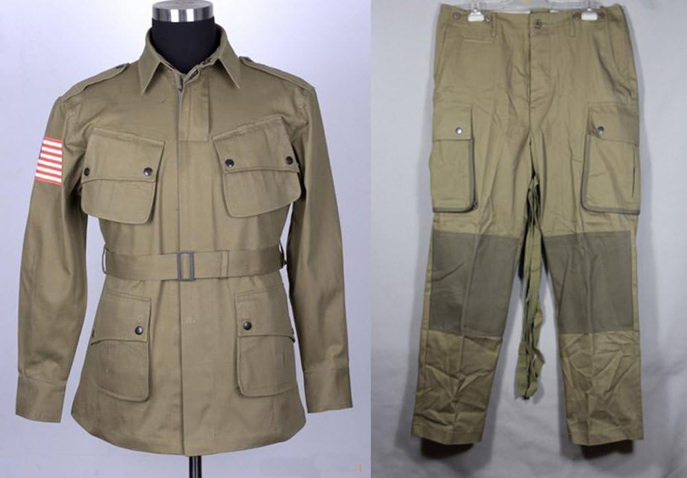 UNBRANGED WWII US Military Army M42 Airborne Jumpsuit Uniform Set Jacket&Trousers L(44R)