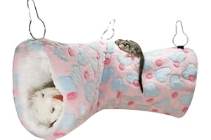 CASEETO LEFTSTARER Hanging Tunnel for Small Animals Guinea Pig Accessories Sugar Glider Cage Accessories Hamster Rat Toys Ferret Hammock（Heart-Pink）