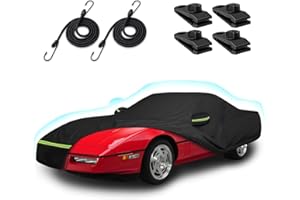 BETERNY Car Covers for 1984-1996 Corvette C4, 6 Layers 210T Waterproof All Weather Rain Sun UV Protection Outdoor Full C4 Car Cover with Zipper Door & Windproof Straps-Black