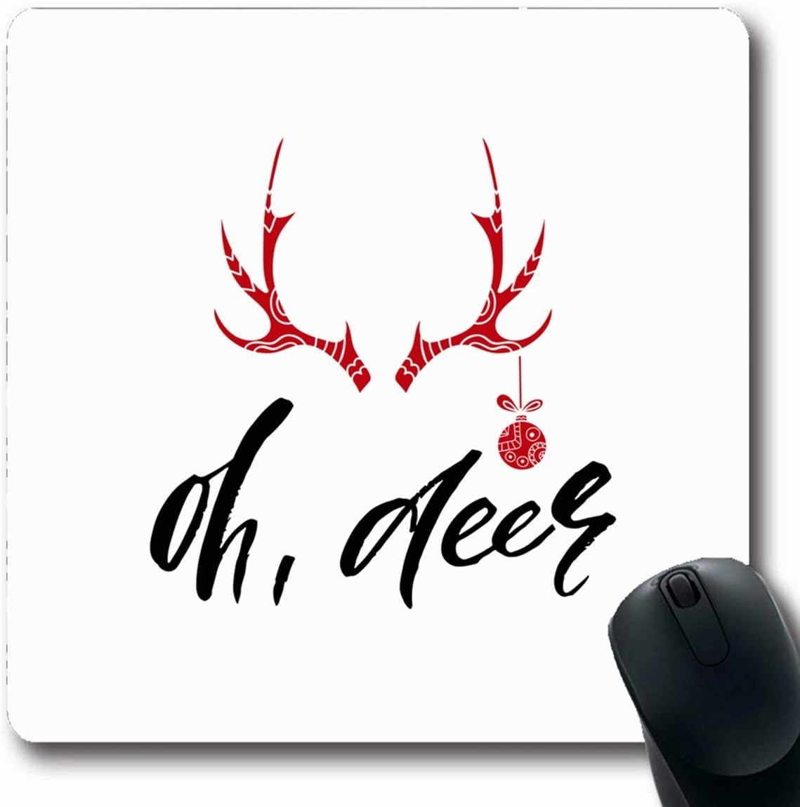 Ahawoso Mousepad Oblong 7.9x9.8 Inches Year Red Black Oh Deer Holiday Phrase Christmas Paint Antler Brush Calendar Celebrate Celebration Office Computer Laptop Notebook Mouse Pad,Non-Slip Rubber