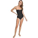 DKNY Womens U-Wire Bandeau One Piece Swimsuit with Tummy Control