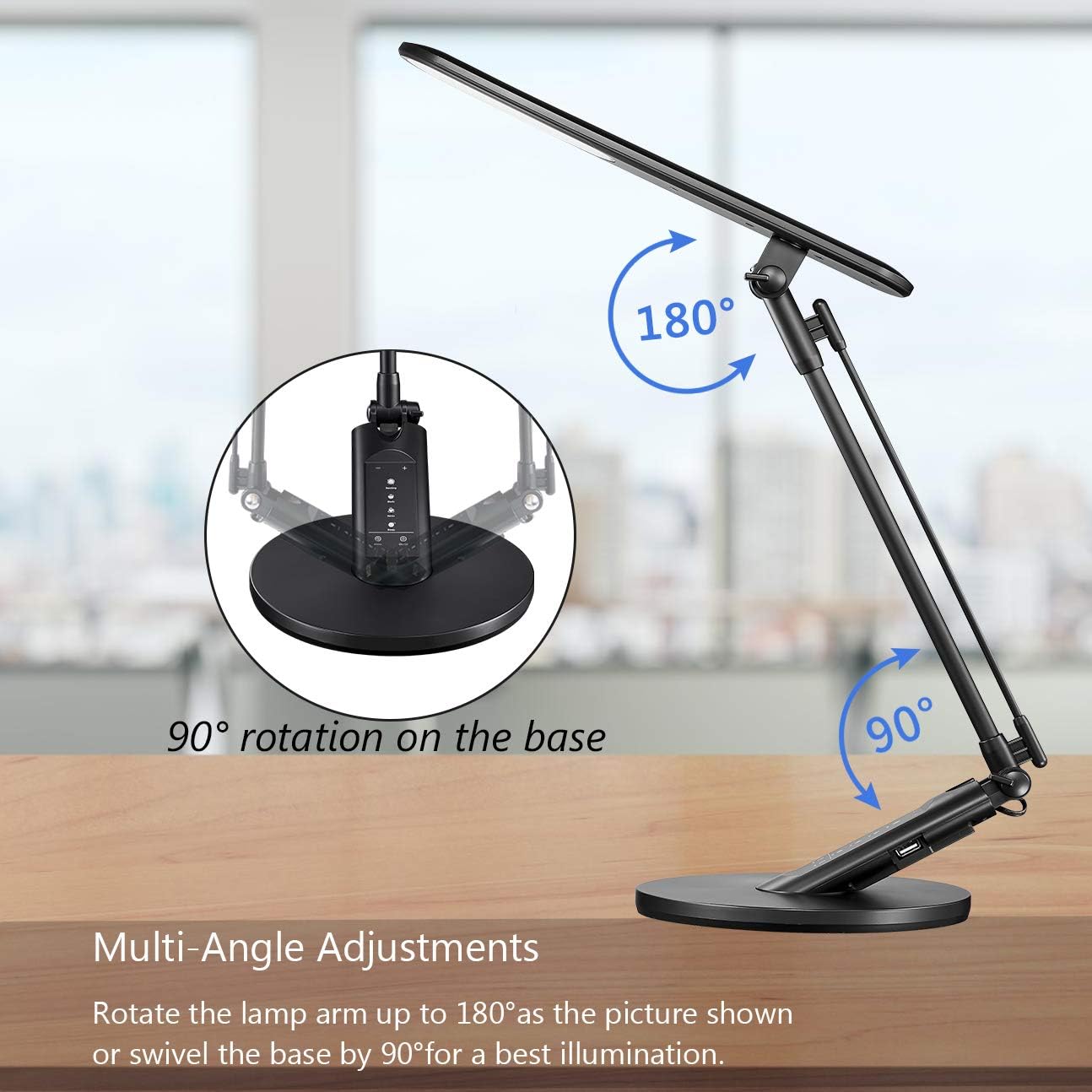 HDTIME Desk LED Lamp with USB Charging Port Touch-Sensitive Control with 1-Hour Timing Function,4 Lighting Modes with 7 Brightness Levels 36PCS LEDs(Black): Home Improvement