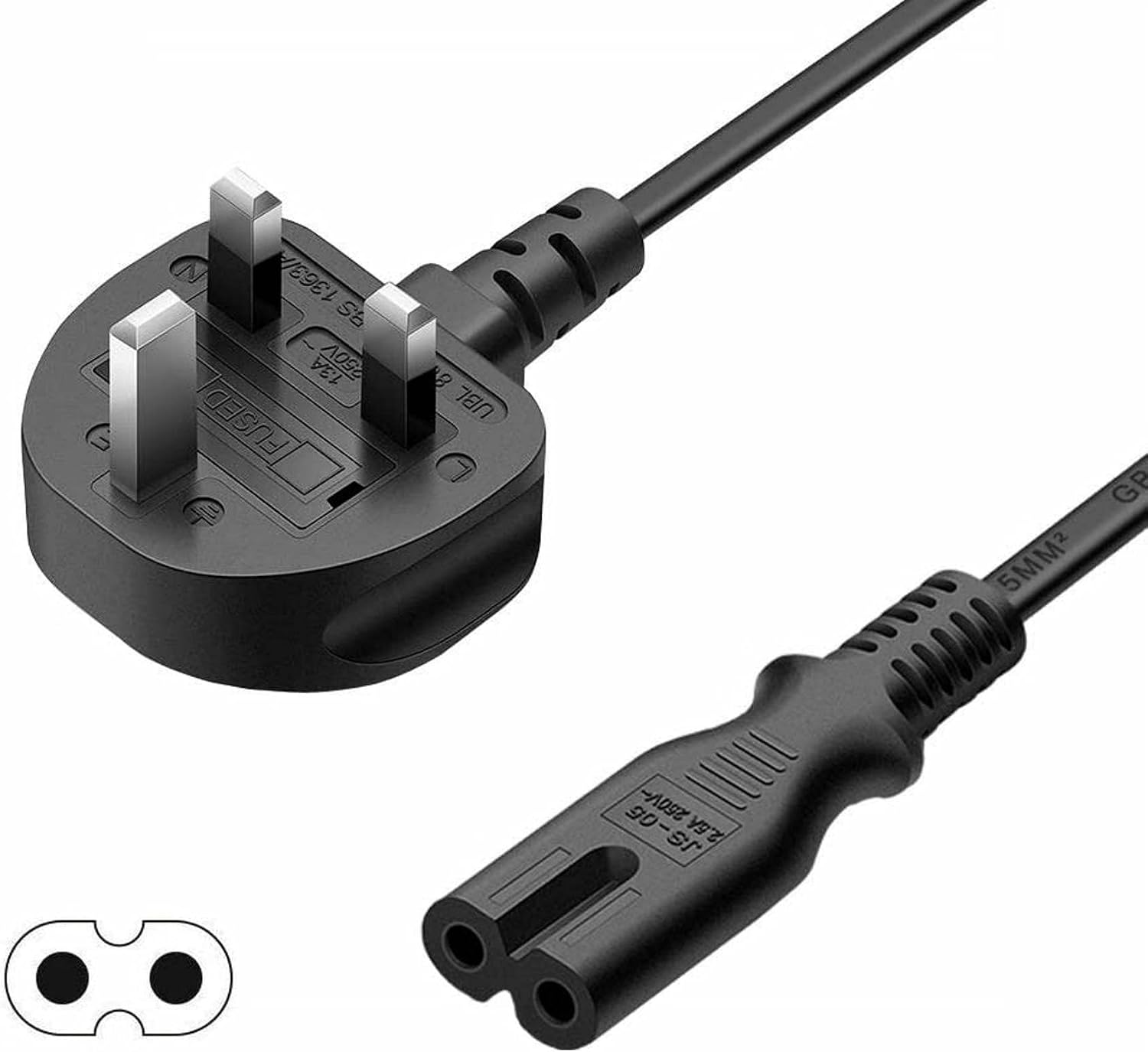 FSKE 3 Meters Power Cable Figure 8 Power Lead IEC C7 UK Plug Power Cord 2 Pin Mains Lead for LG Sony TV PS4 PS5 Sky Box XBox Playstation Samsung Philips Hisense Panasonic Sharp TCL Smart TV Monitor