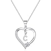 Romavan Valentine's Day Gift - Sterling Silver Initial Heart Pendant Necklace, Elegant Jewelry for Women and Girls, Gift for Girlfriend, Wife, Mother with Birthday Gifts Perfect Present in Gift Box
