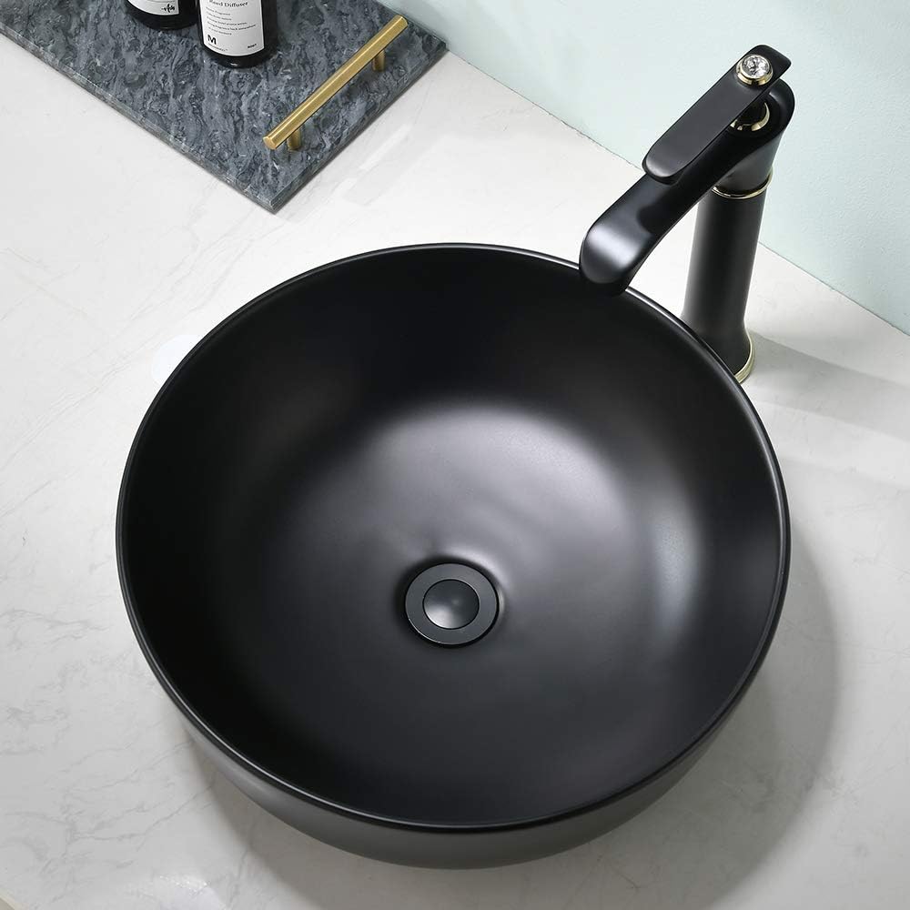 Black Bathroom Sink RoundSOMRXO 16"X16" Ceramic Bathroom Vessel Vanity