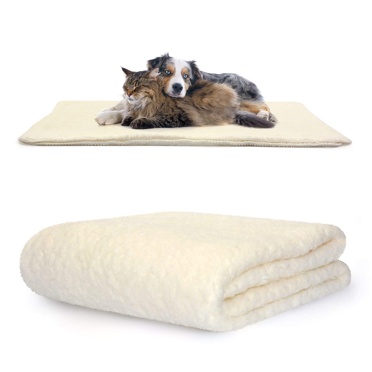 Snug Rug Luxury Pet Blankets - Fluffy Sherpa Fleece Blanket Soft and Warm Dogs and Cats – Washable Throw for Car Sofa Bed (Medium 120 x 88cm, Cream)