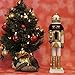 Christmas Holiday Wooden Nutcracker Figure African Soldier King with Traditional Gold and White Glitter Uniform Jacket, Boots, and Crown with Silver Sparkle Rhinestone & Braided Details, Large, 15