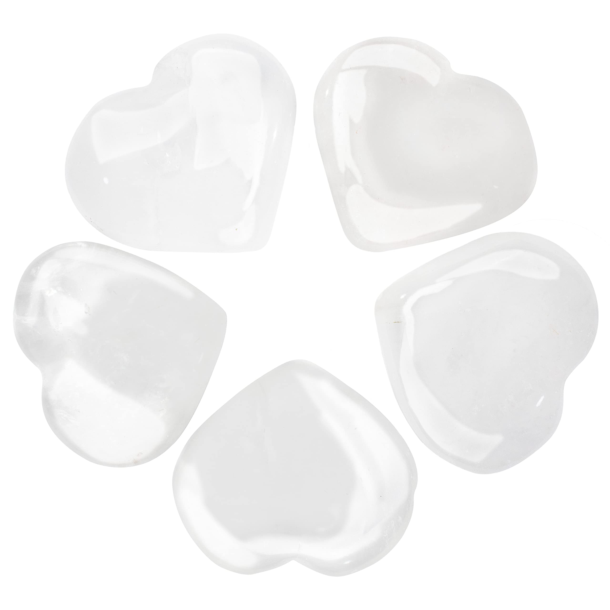 Crocon® 5 Pcs Clear Quartz Heart stone 25mm Mini Heart Shape gemstone Puff Stones Set 400+ Carats Pocket Crystal Healing Tumble Collection Palm Worry Stone Good Luck Meditation Gift Craft Home Decor — image 1