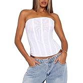 Adoeren Women Overbust Corset Strapless Fishbone Bustier Back Zipper Bodyshaper Lingerie Sexy Bandeau Y2k Tube Tight Tops