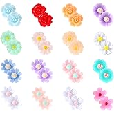 Heclia Rose Flower Plastic Earrings for Women Plastic Earrings 16 Pairs Colorful Flower Stud Post Earring Daisy Rose Post Stud Floral Ear Studs Refined Earring for Sensitive Ears for Daily Use