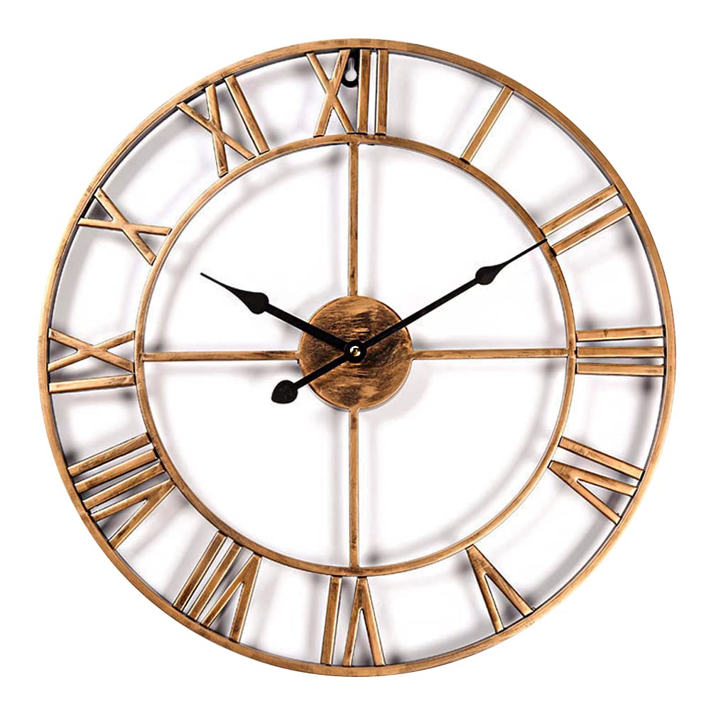 Taodyans Vintage Silent Wall Clock, 40 cm Skeleton Metal Clock for Living Room Kitchen Cafe Hotel Office Home Decor (Bronze)