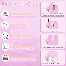 Mini Printer Sticker Printer Print Pod with 6 Rolls